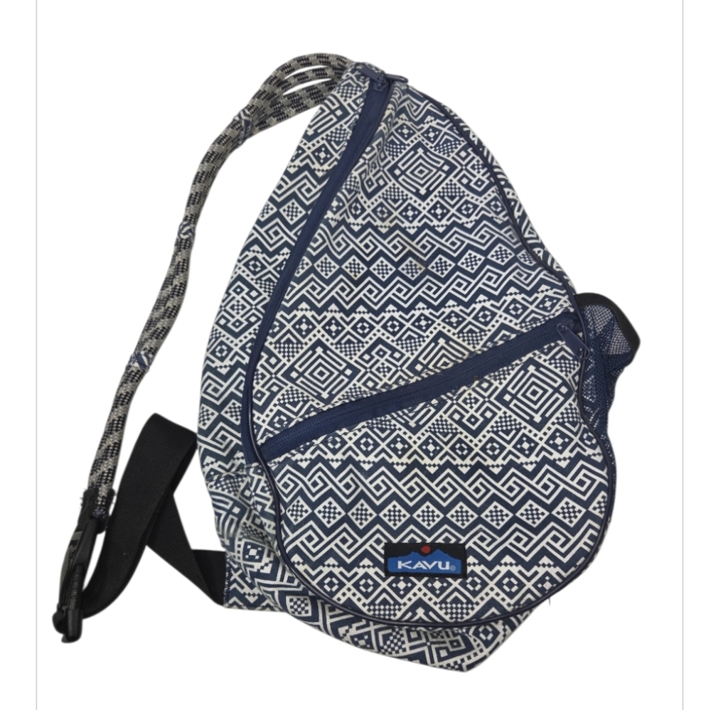 Kavu Navy White Geometric Pattern Limited Edition Sling Backpack